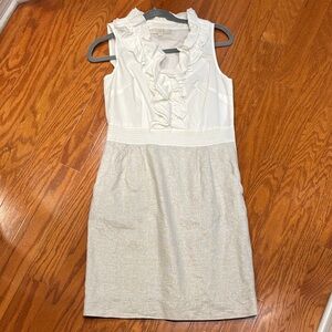 Loft Elegant White and linen Ruffle Dress